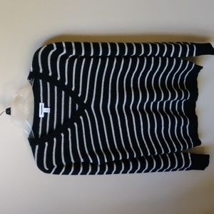 NEW NORDSTROM Cashmere V-neck Sweater Black White Stripe S